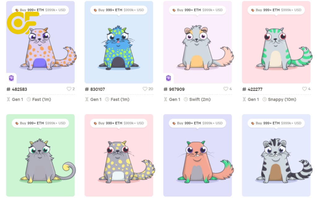 Giải thích cơ chế hoạt động của CryptoKitties, bao gồm công nghệ blockchain, gen mèo ảo và cách hình thành thuộc tính NFT